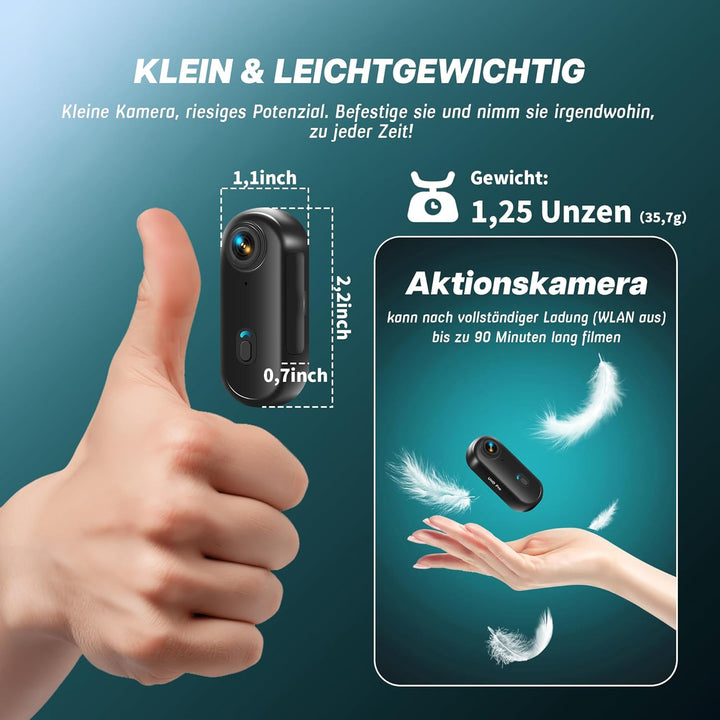 Action Cam 4K und 16 GB Speicherkarte Mini Unterwasserkamera Wasserdicht bis 30M, 360° Helmkamera Fa