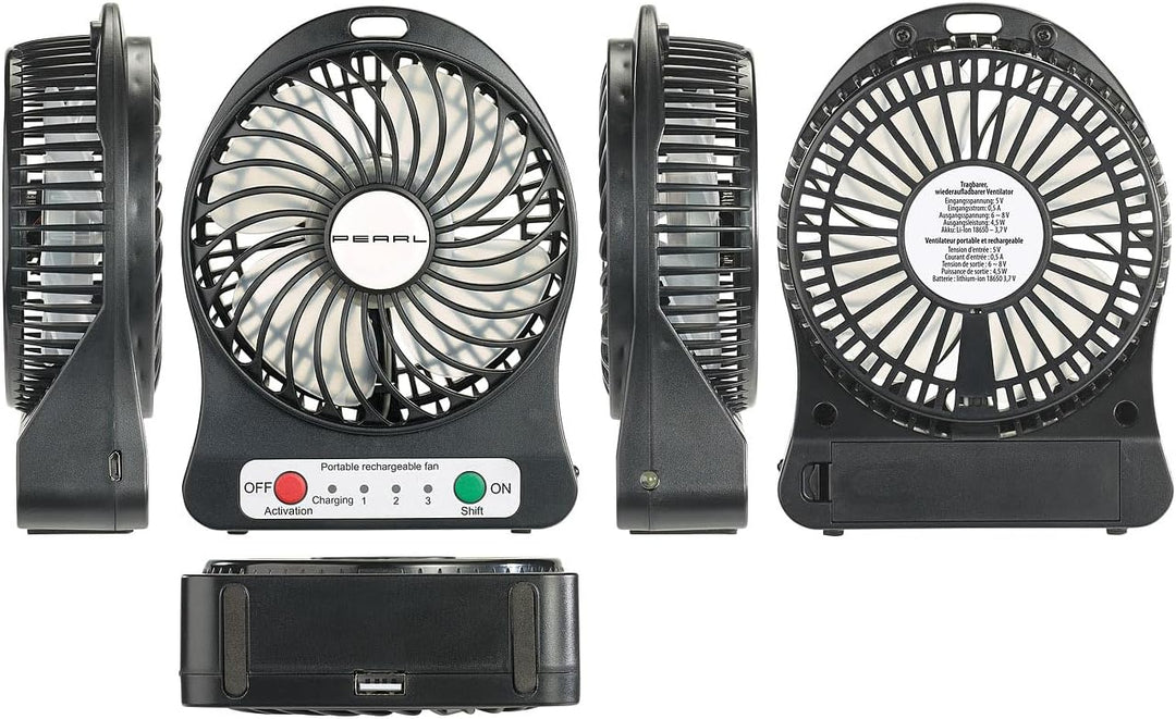 PEARL Tischventilator Akku: 2er-Set 2in1 Akku-Tisch-Ventilator mit LED-Leuchte, 1.300 mAh (Kfz Venti