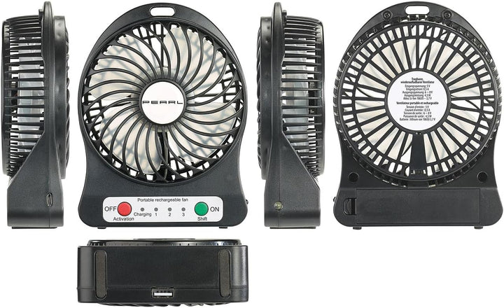 PEARL Tischventilator Akku: 2er-Set 2in1 Akku-Tisch-Ventilator mit LED-Leuchte, 1.300 mAh (Kfz Venti