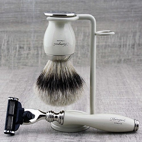 Rasierset für Männer mit Silberspitze Badger Rasierpinsel & Gillette Mach3 Razor (austauschbarer Kop