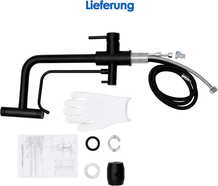ROVOGO Edelstahl Wasserhahn Küche 3 Wege mit 4 Strahlarten Brause Ausziehbar, Hochdruck Küchenarmatu