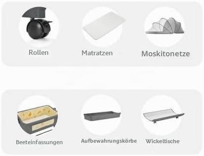 Beistellbett Baby, Stubenwagen Baby mit Rollen Liefert mit einem grossen Aufbewahrungskorb und Winde