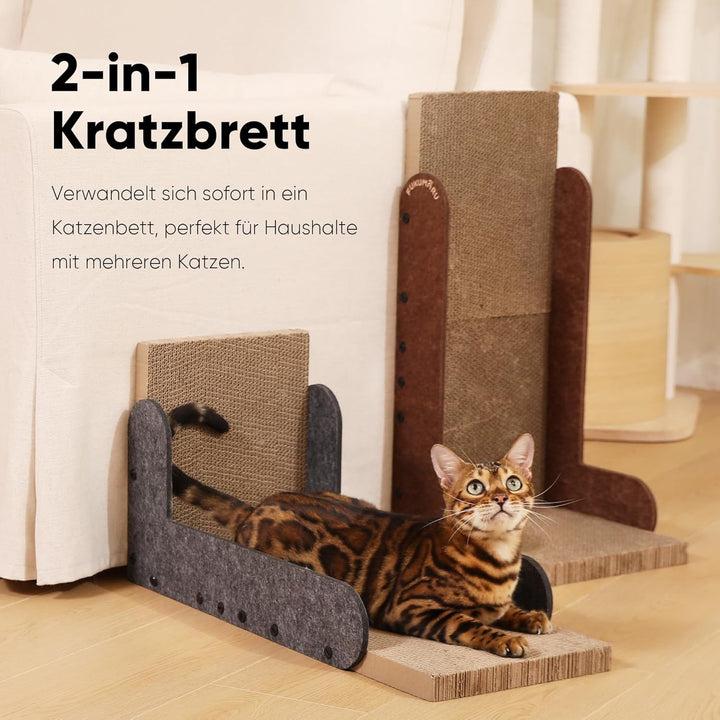 FUKUMARU Kratzbrett Katzen, 68 cm hohe L förmige Kratzpappe für Katzen, widerstandsfähig Katzenkratz