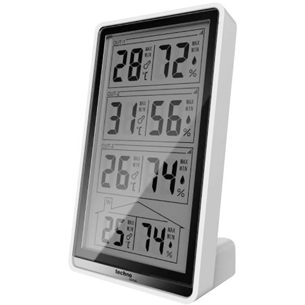 Technoline WS 7060 Temperaturstation, inkl. 3 Sensoren, weiss/schwarz, 8.2 x 4.1 x 13.4 cm, 8.2x4.1x