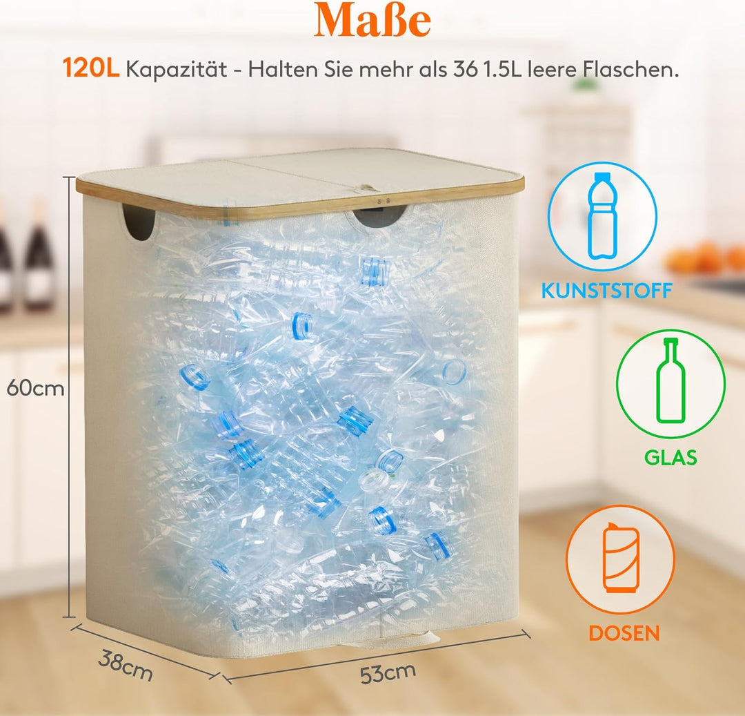 Lifewit 120L Pfandflaschen Sammelbehälter 2 fächer mit Deckel, Gross Pfandflaschen Behälter 2 Traget