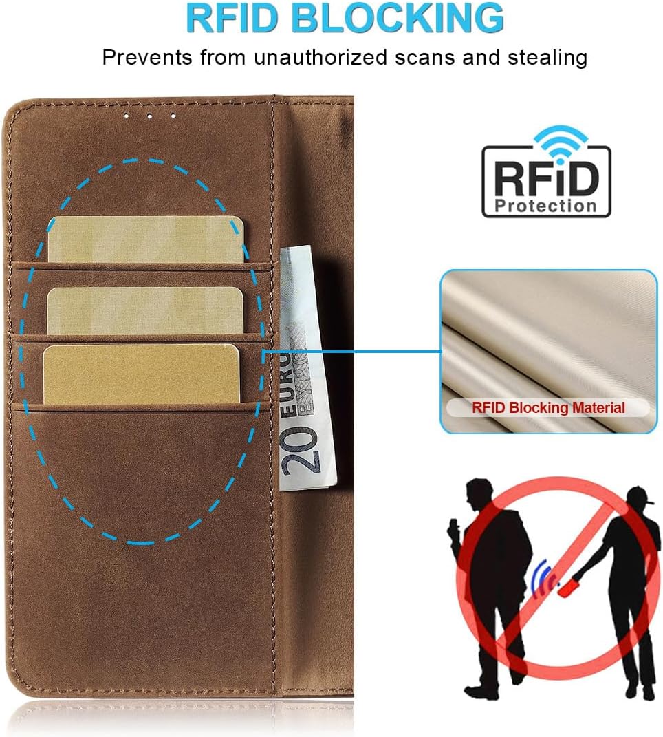 LENSUN Lederhülle für Samsung Galaxy A26 5G, Echtleder Hülle [Kartenfach][RFID Schutz][Echtes Leder]