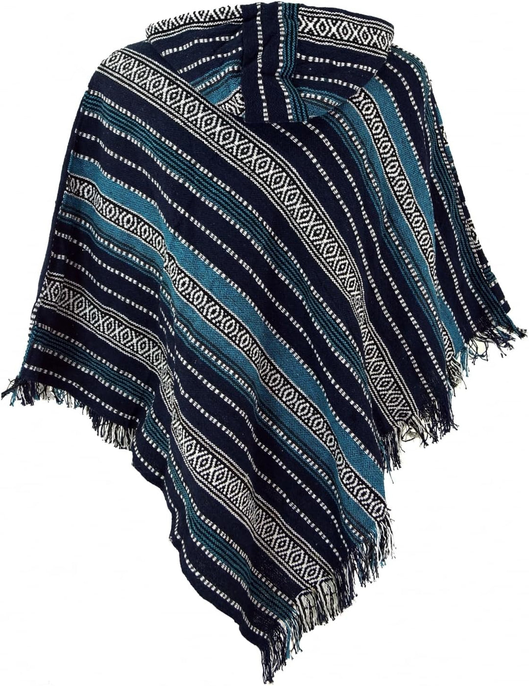 GURU SHOP Poncho Hippie Chic, Andenponcho mit Fransen, Herren/Damen, Schwarz, Baumwolle, Size:One Si
