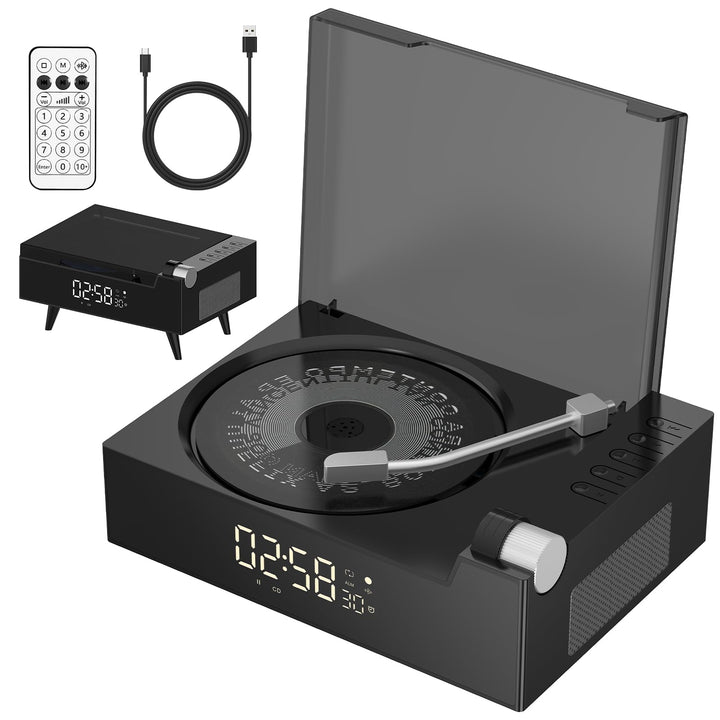 Tragbarer CD-Player für zu Hause mit Hi-Fi-Lautsprecher | Bluetooth-Sender und -Empfänger, Timer, LE