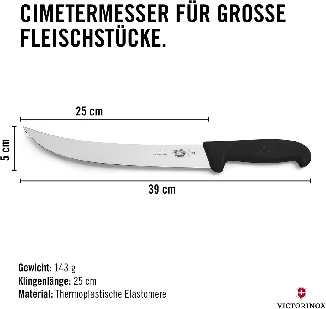 Victorinox Fibrox Schlachtmesser, Langes Zerlegemesser zum Zerteilen grosser Fleischstücke, 25 cm, G