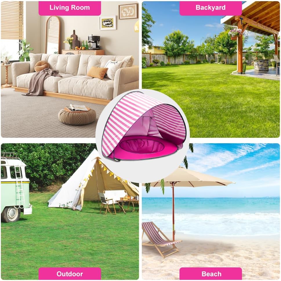 Strandmuschel Pop Up, Baby Strandmuschel mit Mini Pool, Baby Strand Zelt mit UV-Schutz 50+, Pop Up S