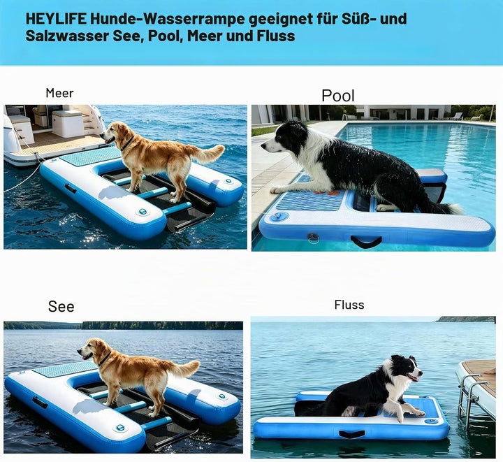 Hunderampe Aufblasbare Hunde Wasserrampe, Hundeboot Rampe Schwimmende Dock Leiter für Pool, Boot, Se