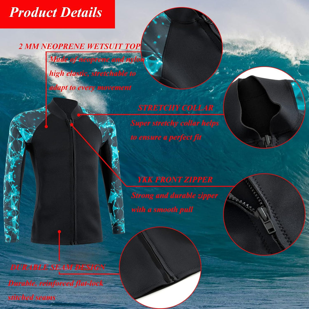 2mm Neoprenanzug Top Neoprenanzüge Jacke Thermal Langarm Tauchanzug für Männer Frauen Freiwasser Sch