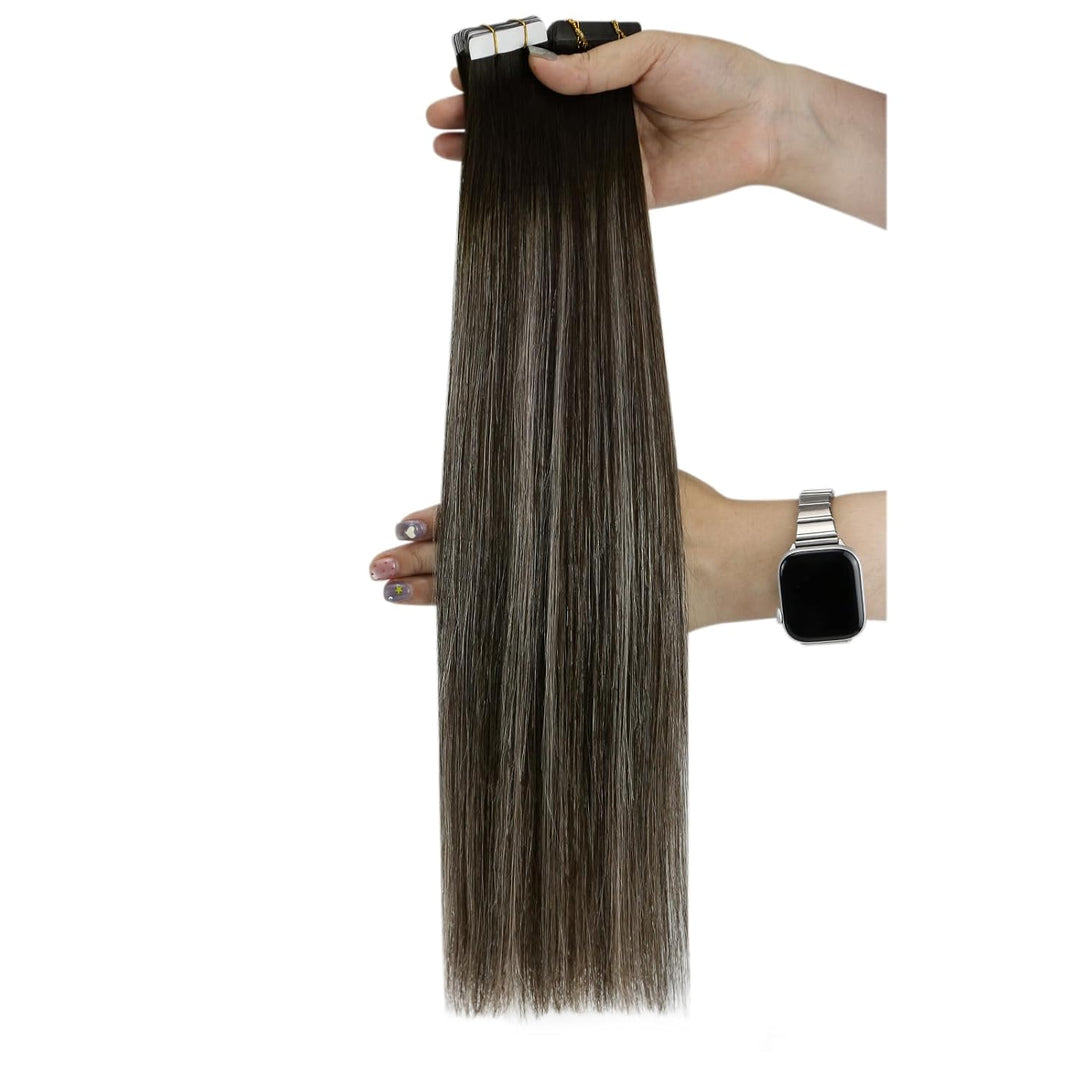 Ugeat Tape Echthaar Extensions Dunkelbraun Balayage Invisible Tape Extensions Echthaar Aschblond Omb