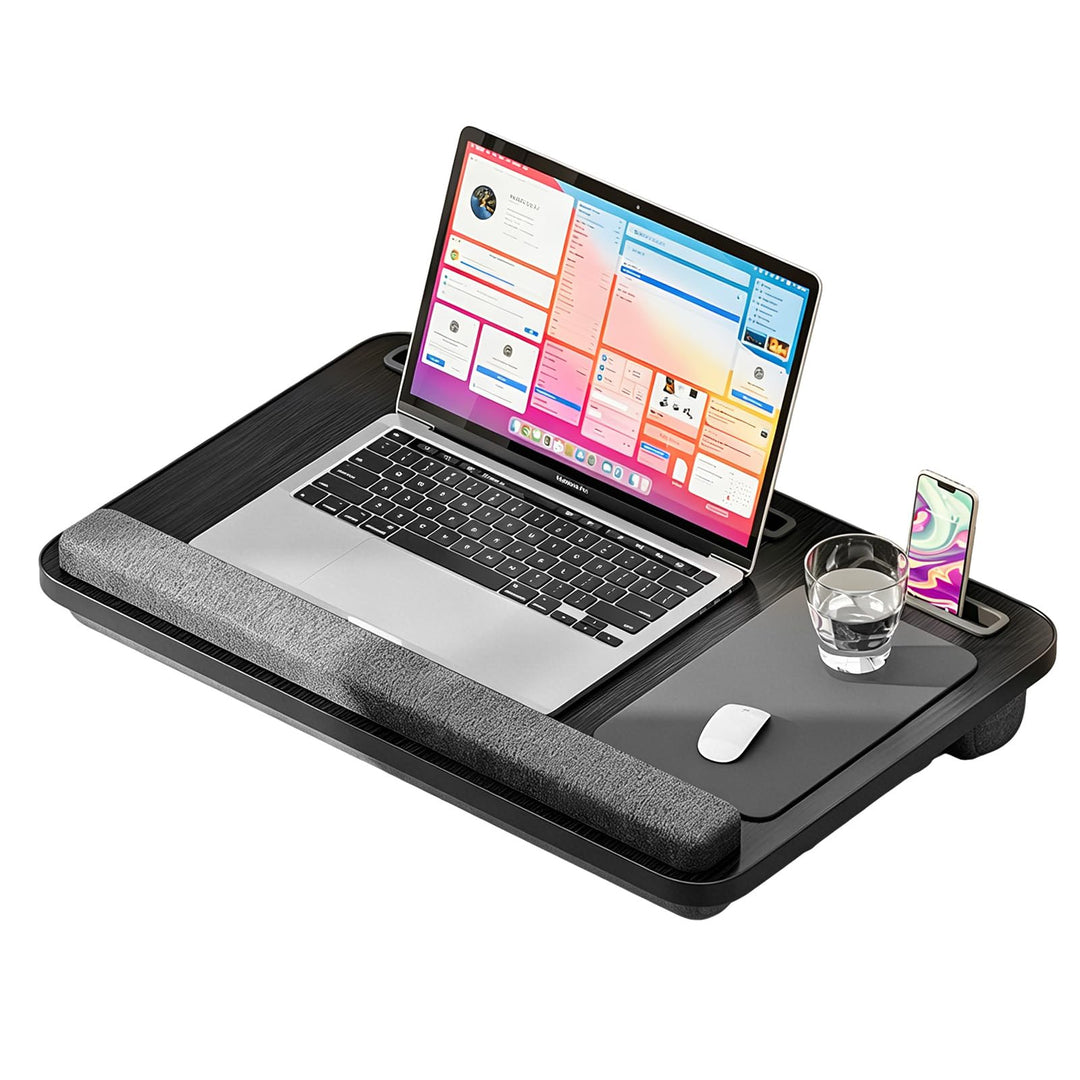 Laptopkissen für Bett mit Handgelenkauflage, bis 16" (Schwarz) | Tablet &amp; Handyhalter und Mausunterl