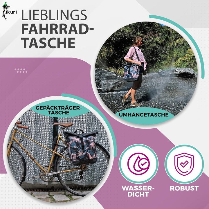 Ikuri Fahrradtasche für Gepäckträger Satteltasche Einzeltasche Packtasche, abnehmbar, mit Tragegurt