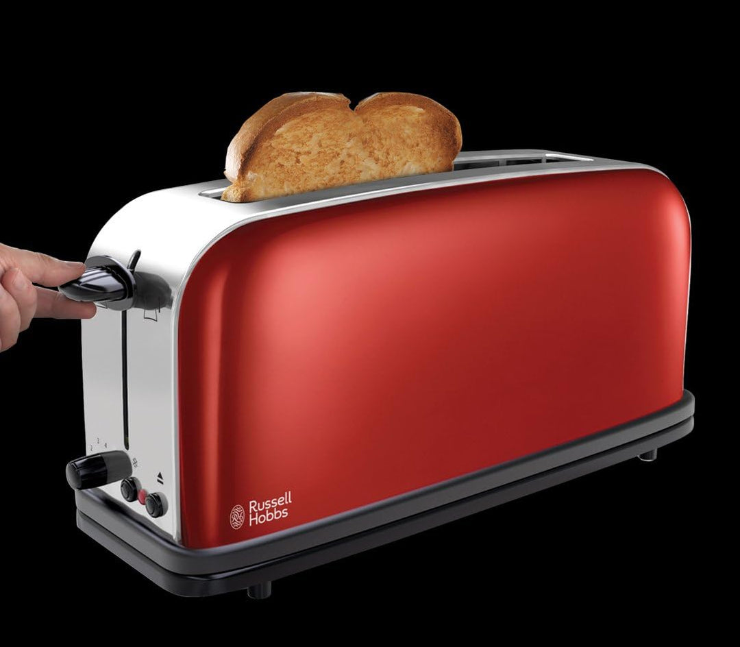 Russell Hobbs Toaster [Langschlitz für 2 Scheiben / 1 breite Brotscheibe] Colours+ Edelstahl Rot (ex