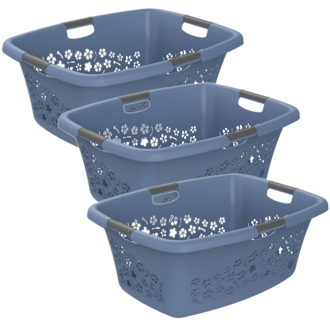 Rotho 3er-Set Wäschekorb Flowers 50l, Kunststoff (PP) BPA-frei, blau, 3x50l, (65,1 x 49 x 26,2 cm),