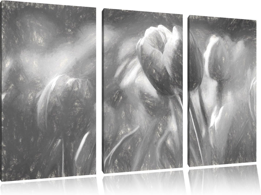 Pixxprint Blühende rote Tulpen Kunst als Leinwandbild/Grösse: 3 Teilig (120x80) / Wandbild/Kunstdruc