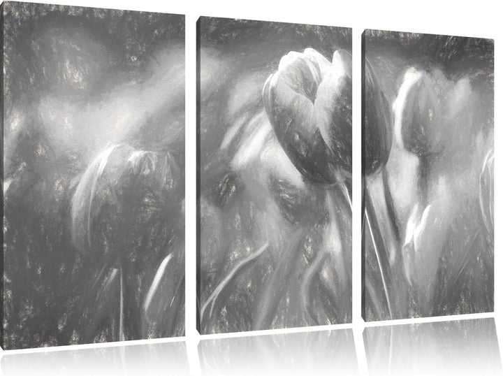 Pixxprint Blühende rote Tulpen Kunst als Leinwandbild/Grösse: 3 Teilig (120x80) / Wandbild/Kunstdruc