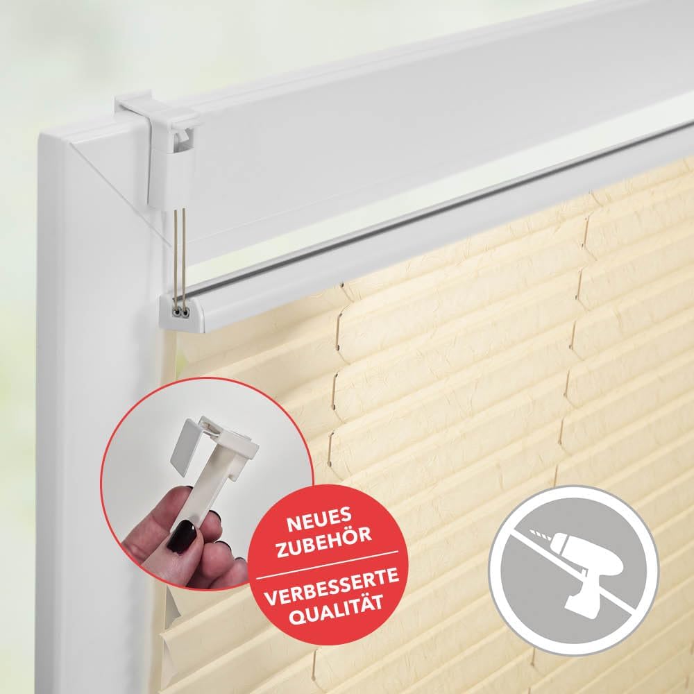 Wohn-Guide PKV.120.130.05 Plissee Klemmfix, ohne Bohren, verspannt - Creme 120 cm x 130 cm (B x L) 1