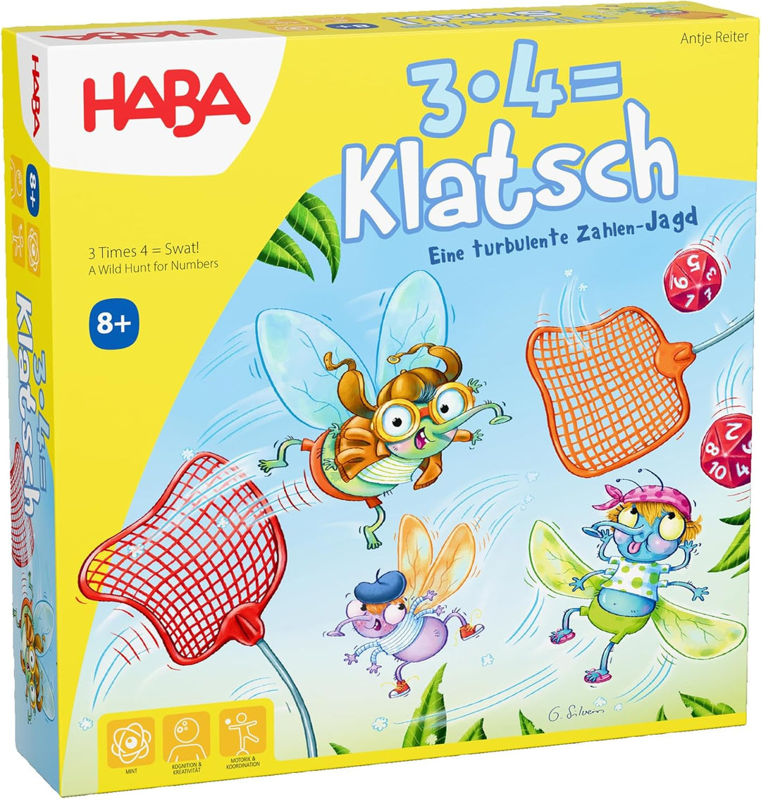 HABA 3X4=Klatsch – Spannendes Lernspiel für 2-6 Spieler ab 8 Jahren, Fördert das kleine Einmaleins u