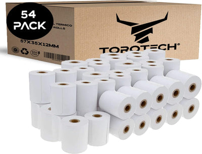 TOROTECH Bonrollen 57x35x12 mm - 54 Rollen - Thermopapier Thermorrollen weiss, ohne Rückseitendruck