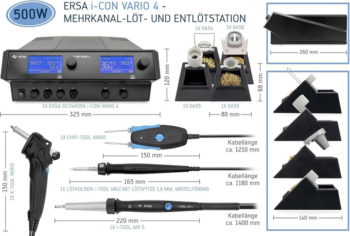 ERSA i-CON VARIO 4 MK2 ESD Mehrkanal Löt- und Entlötstation 500 Watt mit i-TOOL AIR S + i-TOOL MK2 +