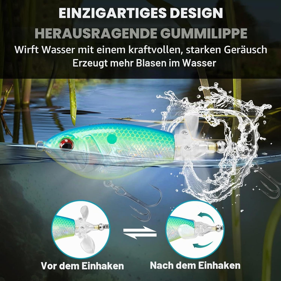 TRUSCEND Topwater Angelköder mit BKK Haken, Whopper Angelköder für Süsswasser oder Salzwasser, Schwi