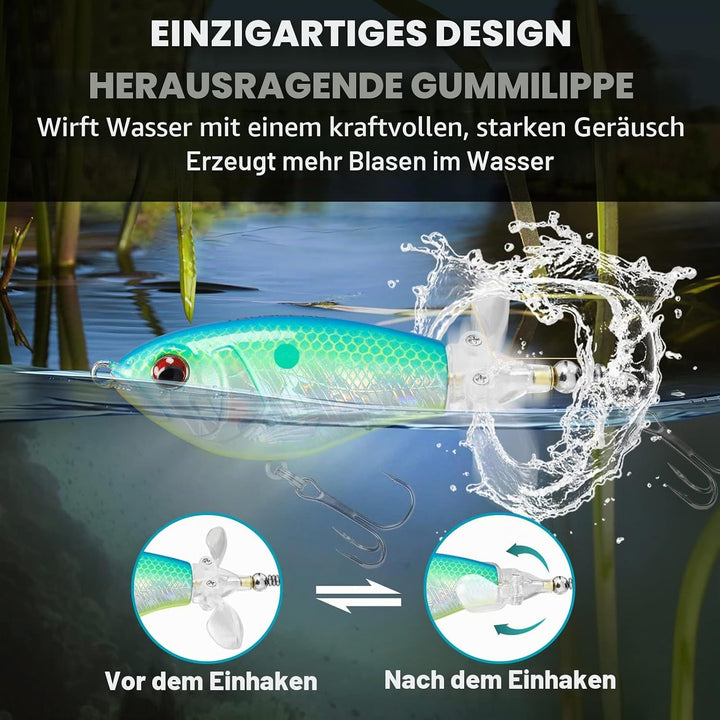 TRUSCEND Topwater Angelköder mit BKK Haken, Whopper Angelköder für Süsswasser oder Salzwasser, Schwi