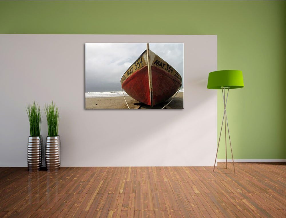 Pixxprint kleines Segelboot am Strand auf Leinwand, XXL riesige Bilder fertig gerahmt mit Keilrahmen