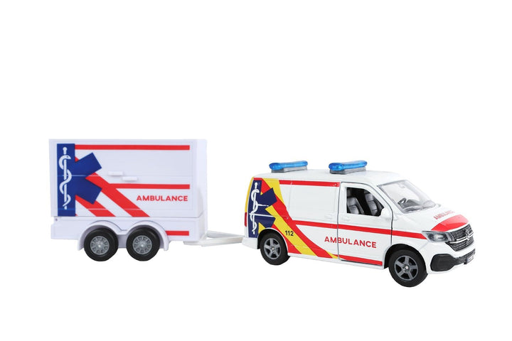 Kids Globe VW Transporter Krankenwagen mit Anhänger