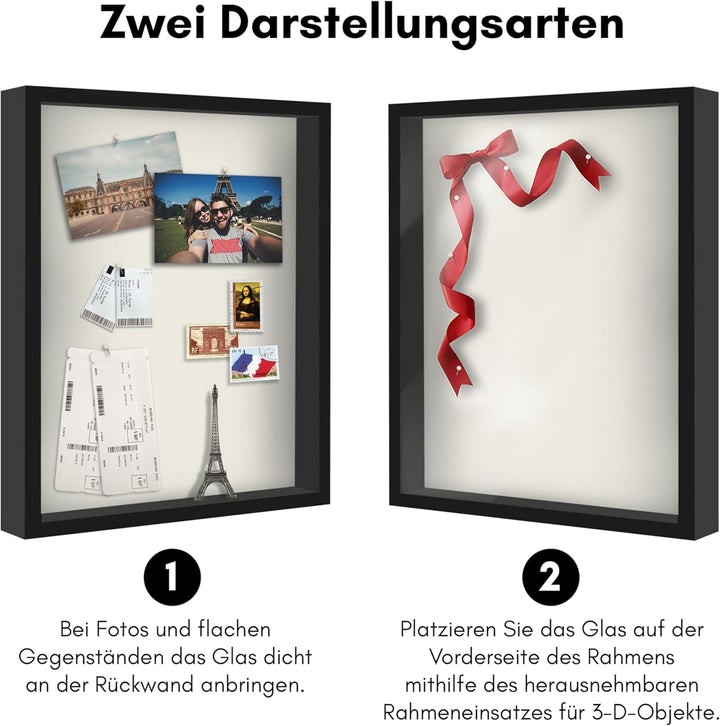 Americanflat 3D-Bilderrahmen zum Befüllen - 40x50 cm - tiefer Objektrahmen mit weichem Leinentuch al