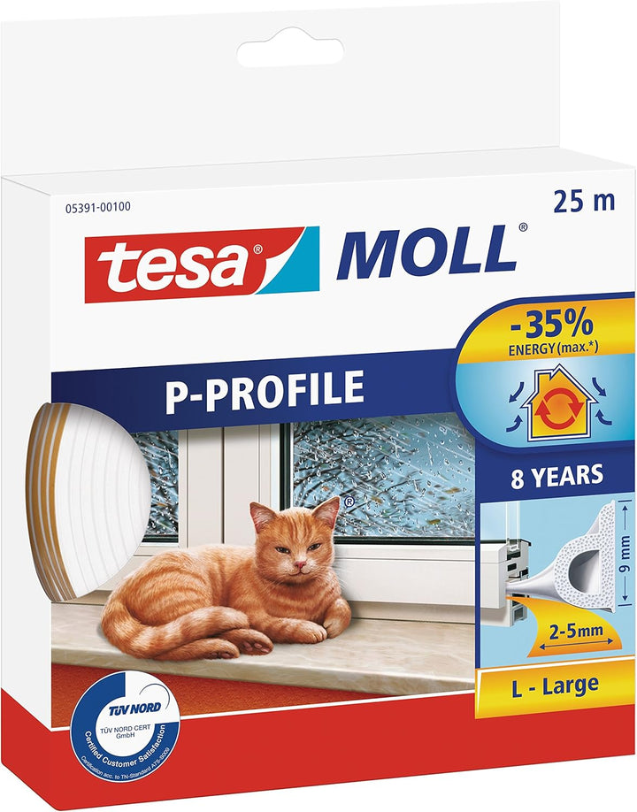tesa moll P-Profile & moll STANDARD I-Profil - Schaumstoffdichtung zum Isolieren von Spalten im Haus