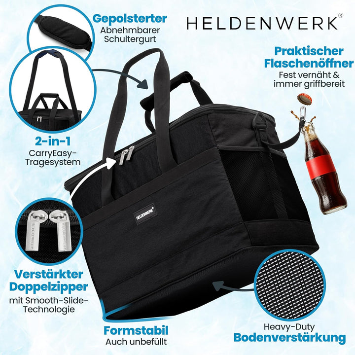 HELDENWERK Kühltasche gross faltbar – Kühlbox bis zu 12h Kühlleistung auslaufsicher &amp; wasserdicht –