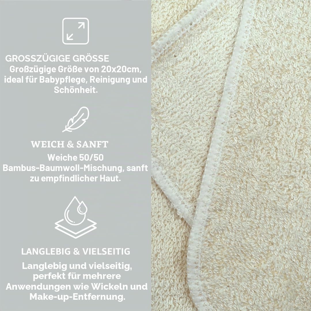 Wischtücher aus Bambus und Baumwolle von Muslinz, 12 Stück, Frotteetücher, 20 x 20 cm, Waschlappen,