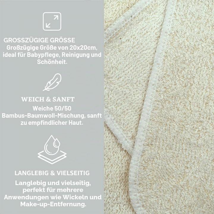Wischtücher aus Bambus und Baumwolle von Muslinz, 12 Stück, Frotteetücher, 20 x 20 cm, Waschlappen,