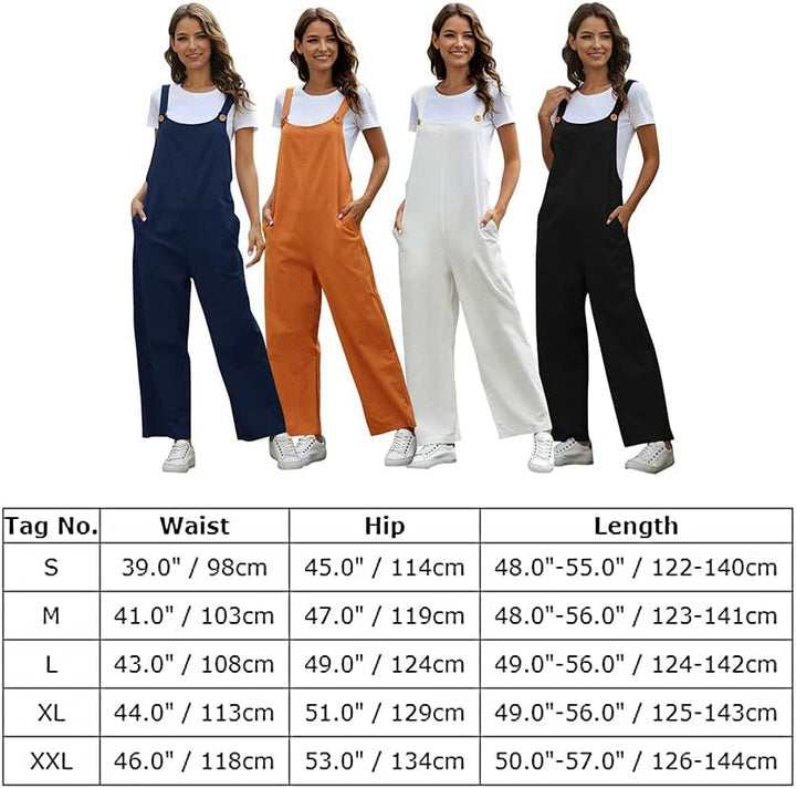 Latzhose Damen Sommer Locker Lang Weite Hose Overall Jumpsuit mit Taschen L Schwarz, L Schwarz