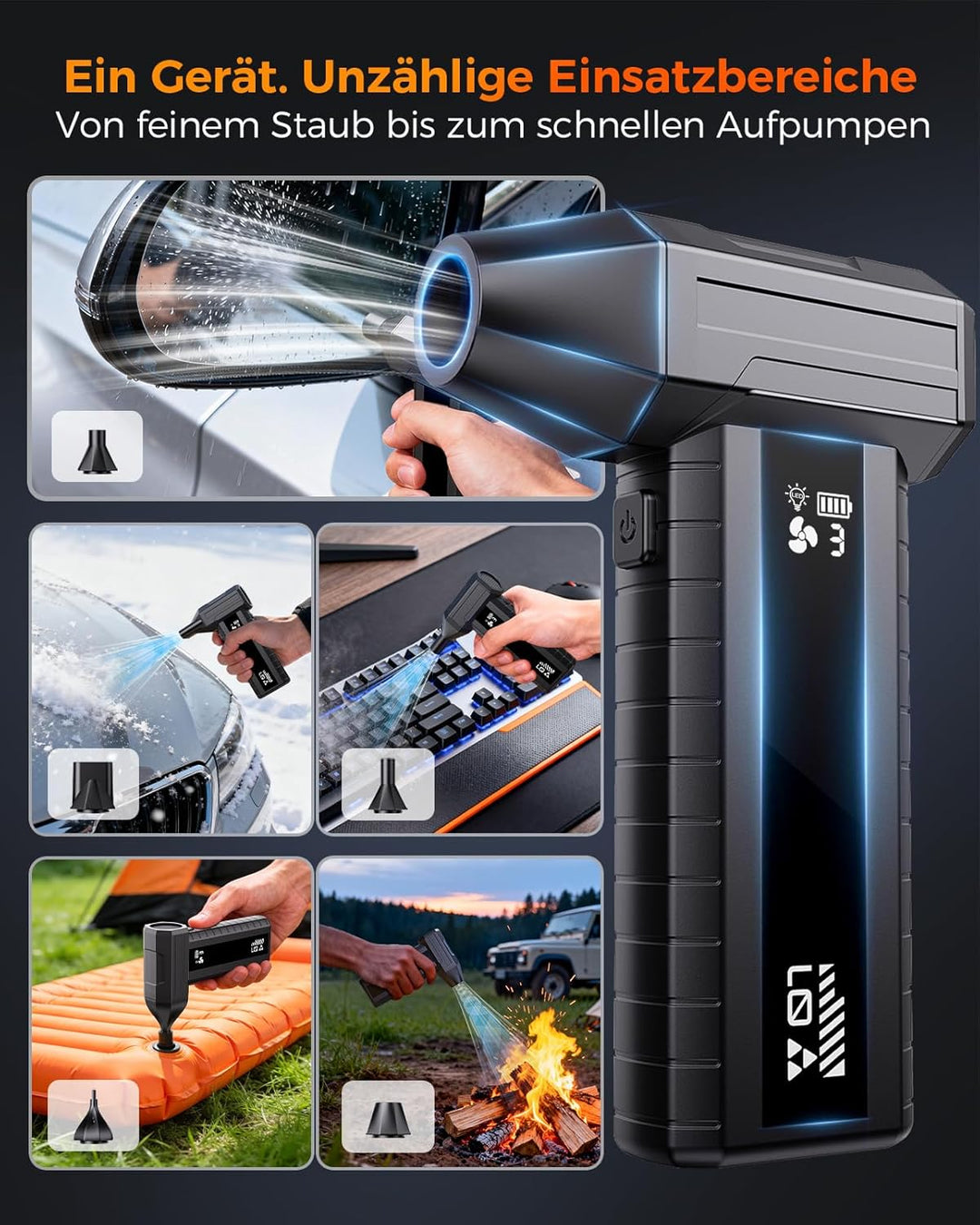 Druckluftspray Alternative, Elektrischer Air Duster mit 200.000 U/min Turbo Gebläse, 10500 mAh Akku