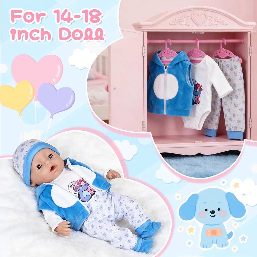 7 Stück Puppenkleidung, Blaue Kleidung Outfit für 35-43 cm Baby Puppen mit Jacke, Oberteil, Hose, Mü