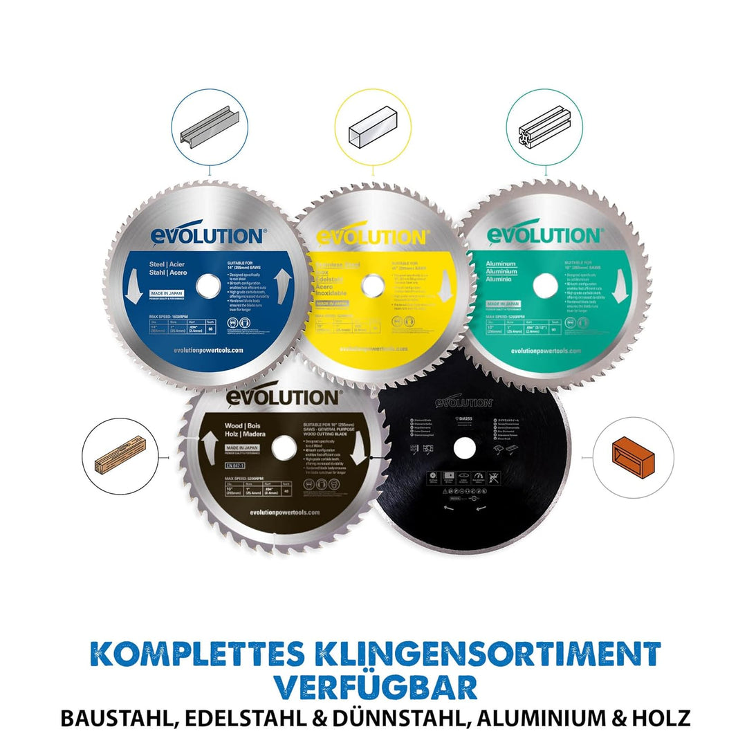 Evolution M255TCT-52MS - 255 mm Sägeblatt zum Schneiden von Baustahl - Metall-Sägeblatt mit 52 Zähne