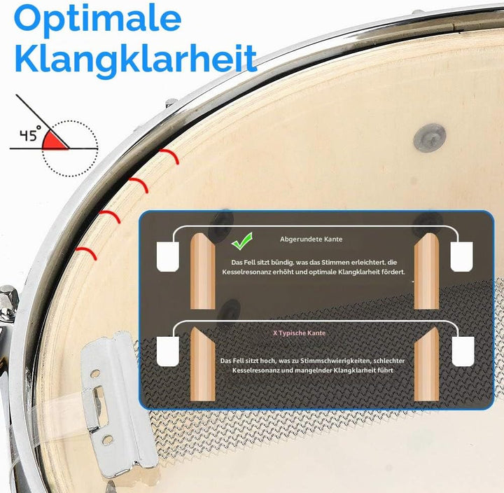 Vangoa Snare Drum 14 Zoll Ahornholz Cavity Kleine Trommel Akustik Schlagzeug Snaredrums mit Snare Dr