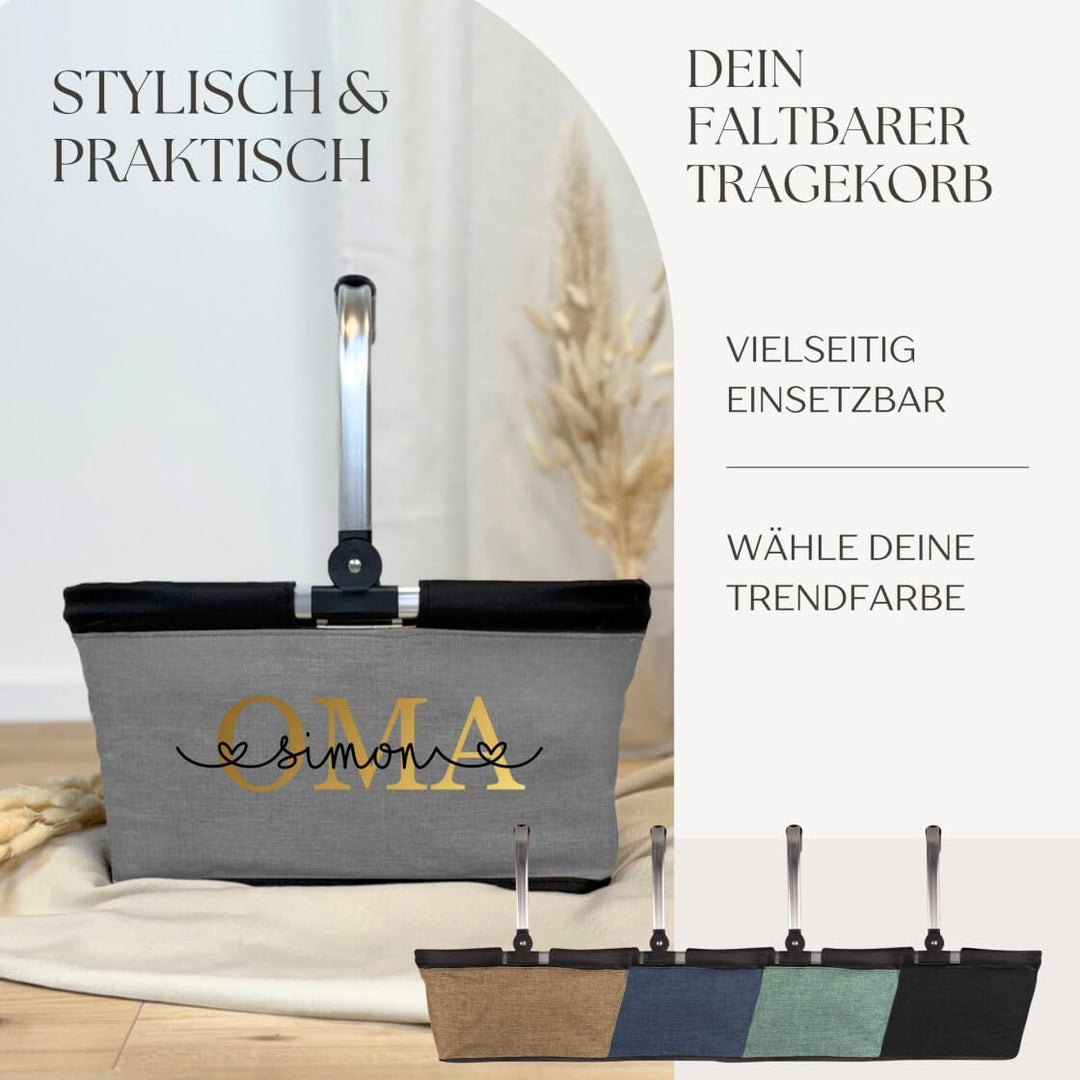 Einkaufskorb Oma personalisiert, Personalisiertes Geschenk Einkaufstasche mit Name, Tragekorb mit Al