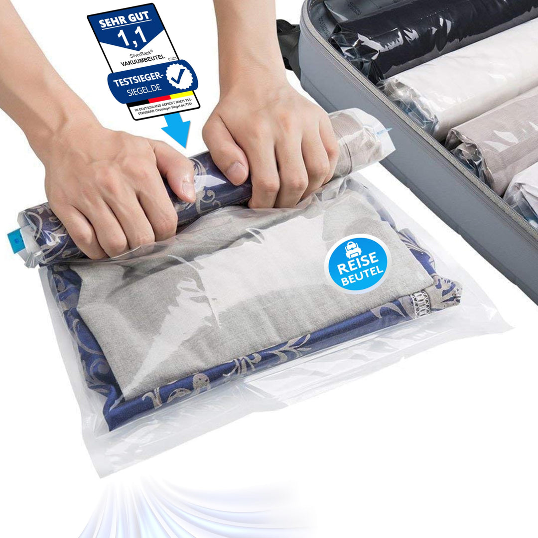 Vakuumbeutel für Kleidung Reise zum Rollen [8 Stück] X-Large (50x70 cm) - grosse Rucksack Kompressio