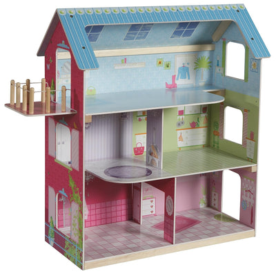 roba Puppenhaus, Puppenvilla inkl. 16 Puppenmöbel, Mädchen-Spielzeug liebevoll bedruckt Pastell, Pas