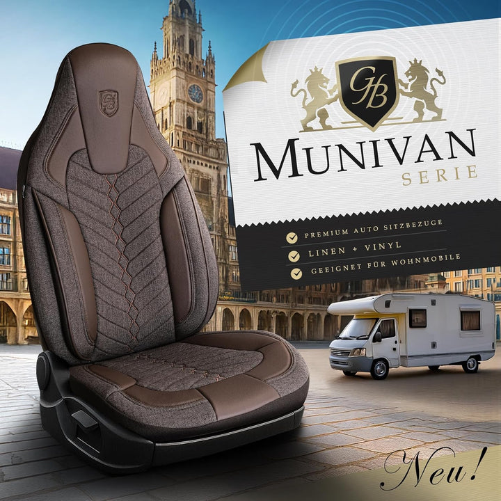 Autositzbezüge Universal für Wohnmobil & Caravan - Vordersitze Auto Sitzbezug aus Leinen, Braun, Air