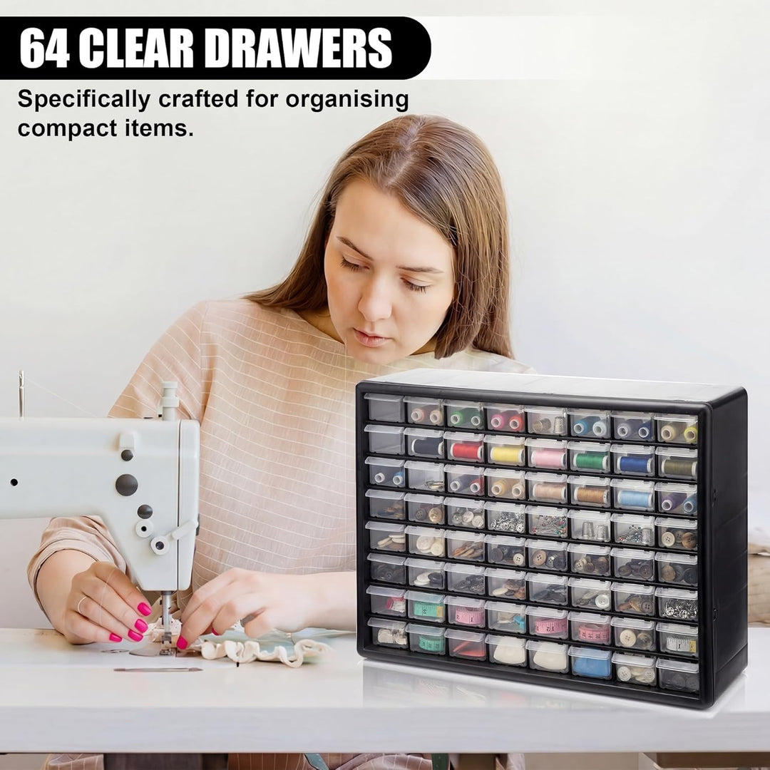 CraftGenes Kleinteilemagazin mit 64 Schubladen, Schrauben Organizer Kunststoff, Sortimentskasten 50