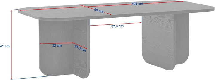 Eleganter Couchtisch in Walnuss, 120 x 60 x 41 cm | 100% melaminbeschichtete Spanplatte, 18 mm dick