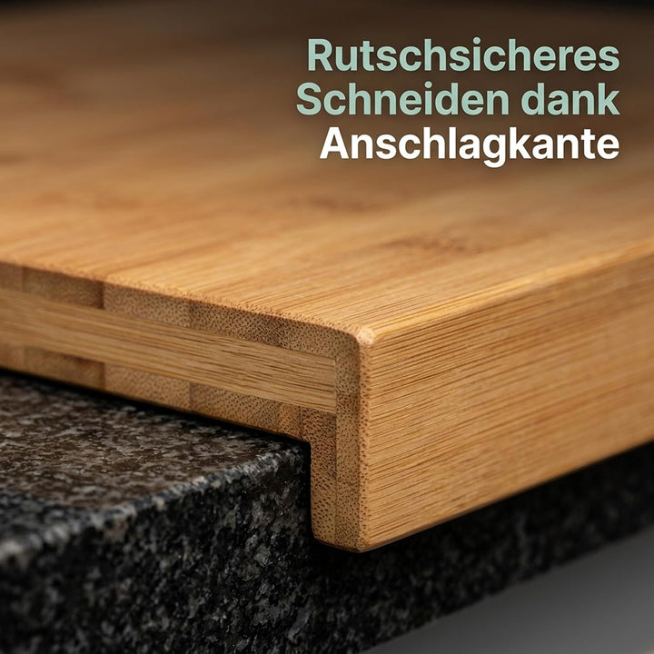 Relaxdays Tranchierbrett aus Bambus, HxBxT: ca. 2,5 x 38 x 45 cm, doppelter Anschlagkante, beidseiti