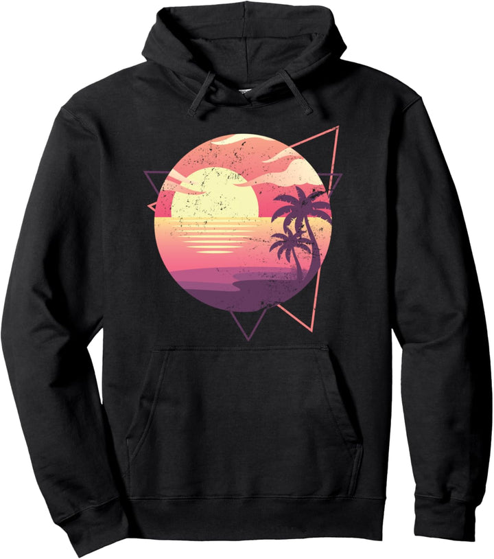 Sonnenuntergang Retro Synthwave 80er Palmen Vaporwave Pullover Hoodie