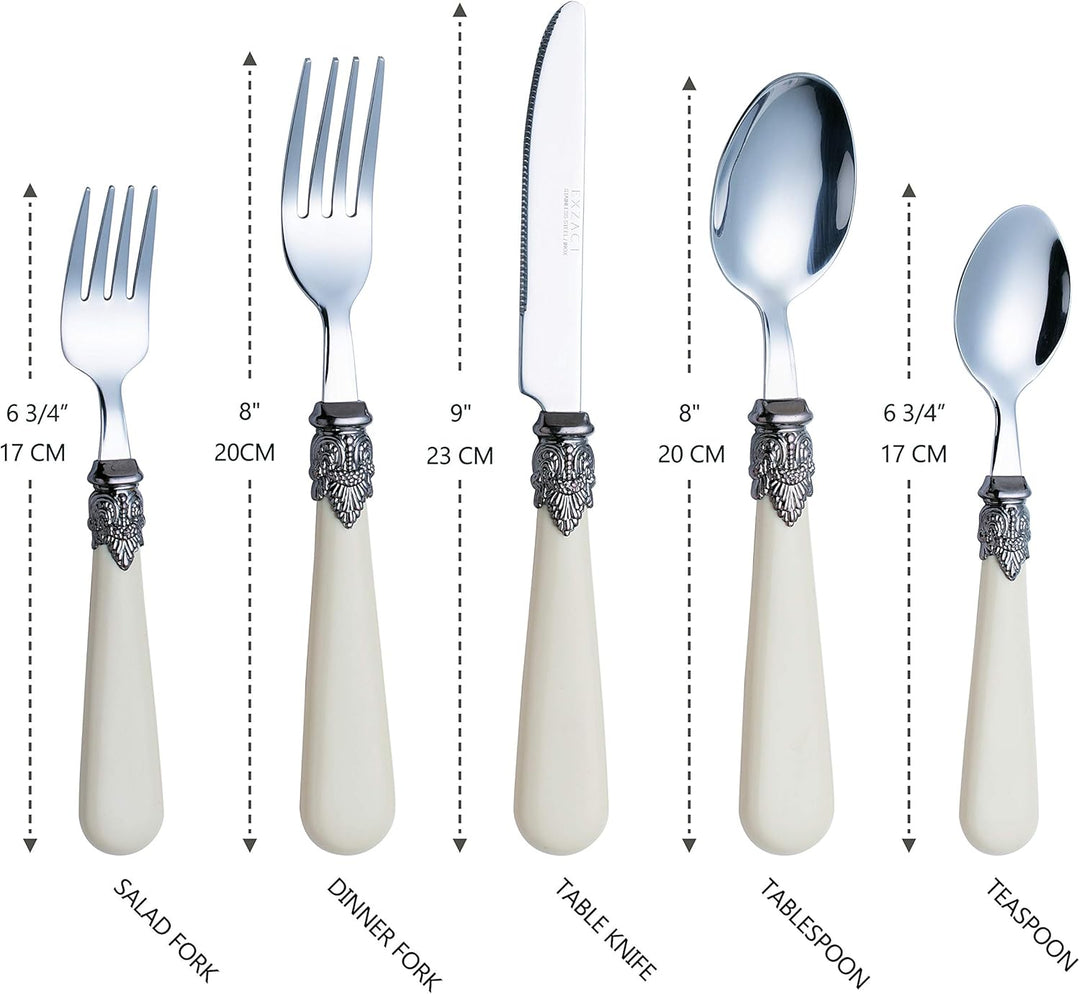 EXZACT Elfenbein Creme Besteck Set 20 Stück, Edelstahl mit detaillierten Griff, traditionelle, elega